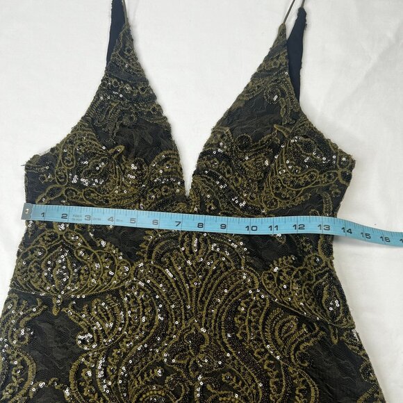 Free People Night Shimmer Lace Mini Dress Sequin Sleeveless Olive Green Black 4 - Picture 6 of 13